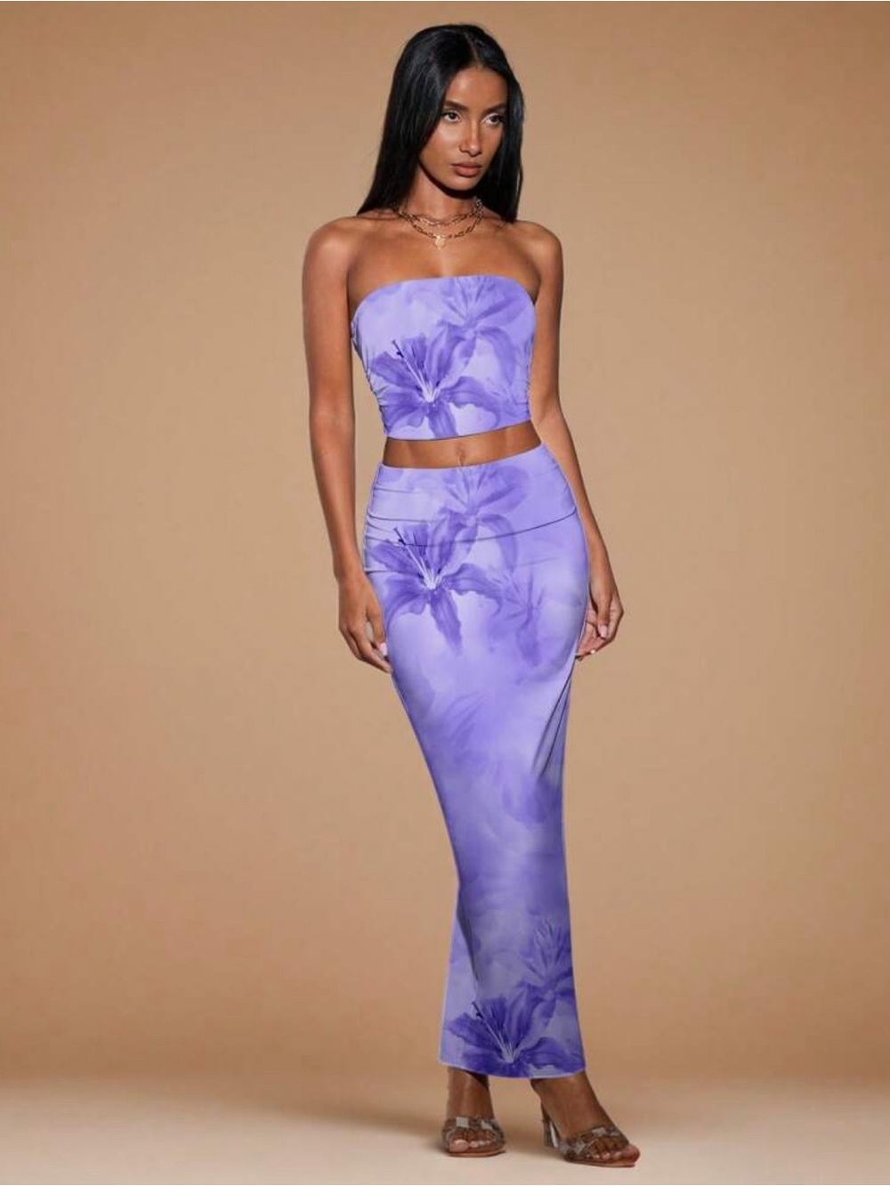 Lilac Floral Strapless Maxi Skirt - Women